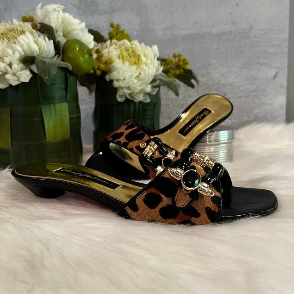 NEW Vintage Beverly Feldman Hair Calf Jeweled Slide Buckle Sandals Sz 5.5 NWOB - Picture 8 of 12